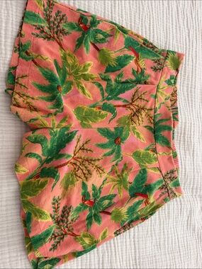 Monteau Coral Pink Tropical Leaf Bermuda Shorts